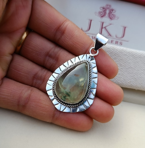 Prehnite Sterling Silver Teardrop Pendant