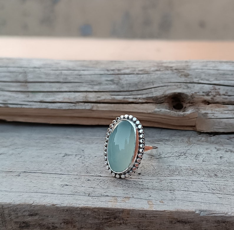 Natural Blue Chalcedony Ring, 925 Sterling Silver Ring, Handmade Ring, Designer Oval Gemstone Ring Statement Ring Gift For Her Ready to Ship image 7