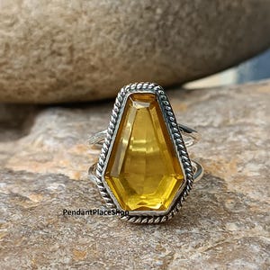 Handmade Citrine Statement Ring: Sterling Silver Band