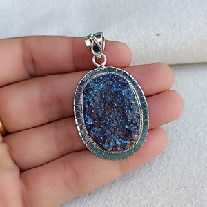 Titanium Druzy 925 Sterling Silver Pendant: Gemstone Jewelry
