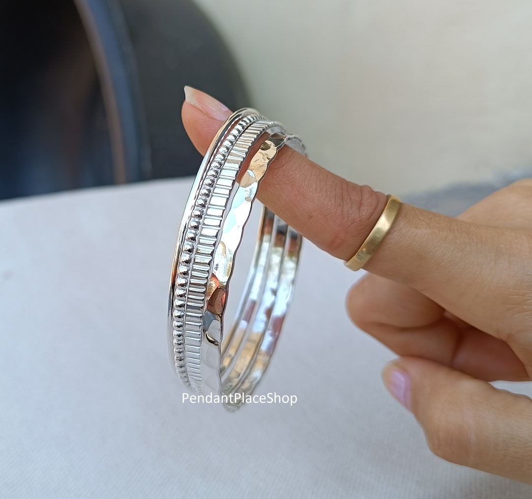 Sterling Silver Stacking Bangle Set - Smanario Bracelets - Etsy