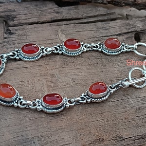 Handmade Carnelian Bracelet: 925 Sterling Silver Gemstone Jewelry