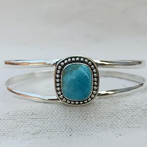 Handmade Larimar Cuff Bangle: Sterling Silver Gemstone Jewelry