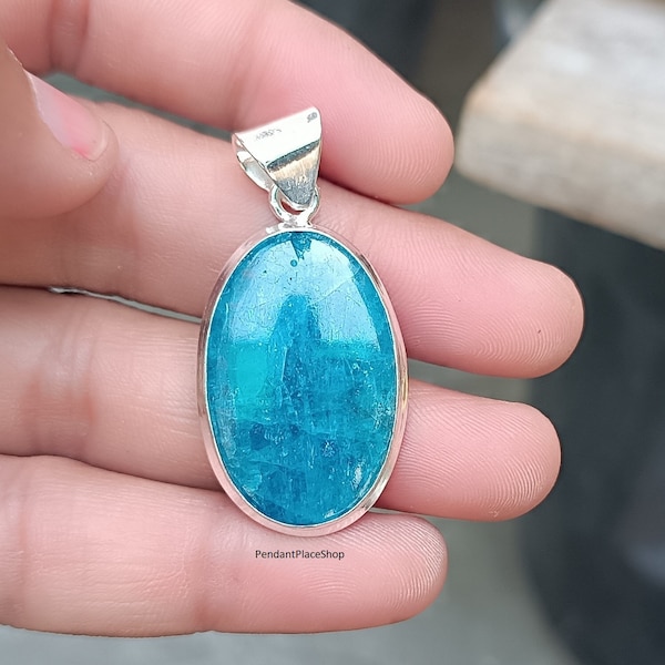 Neon Blue Apatite Pendant: 925 Sterling Silver Charm