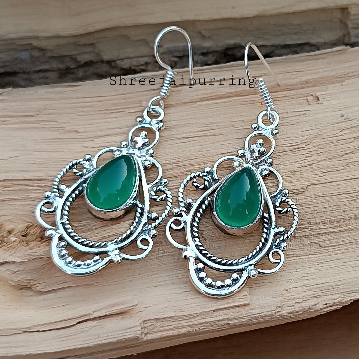 【HYERES LOR】25SS★ Subni Silver (W) Luciel Onyx Earrings Green Onyx Earring 925 Sterling Silver Earring Handmade