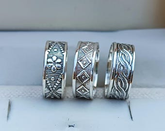 Ensemble d'anneaux en argent sterling : 925 anneaux empilables faits main