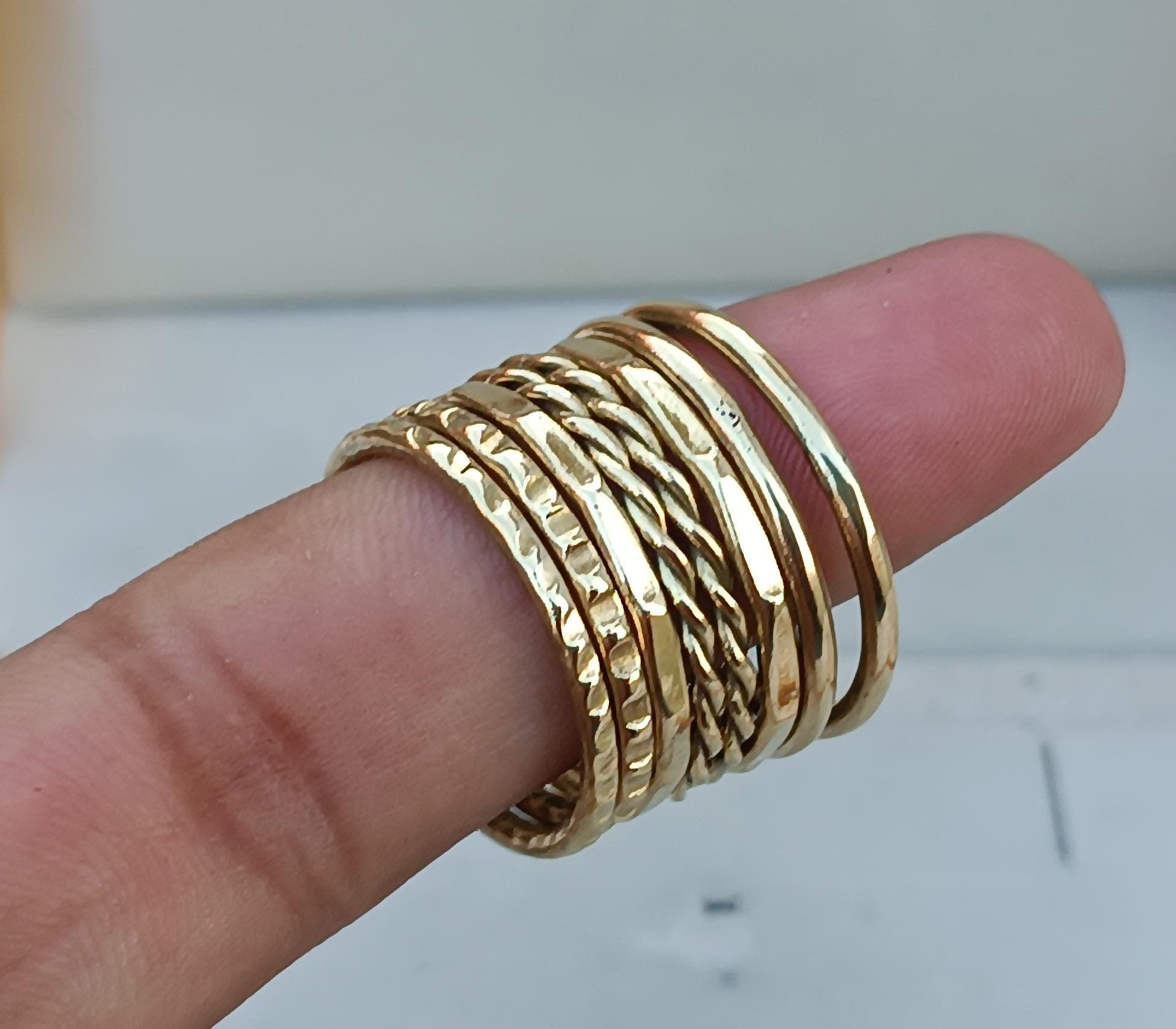 Set of 8 Handmade Brass Stacking Rings: Solid Brass, Copper