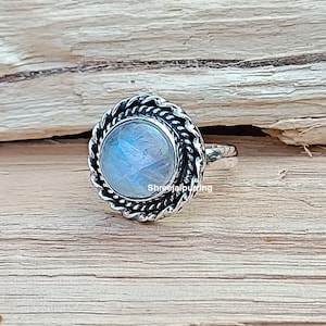 Handmade Round Moonstone Ring: 925 Sterling Silver Band