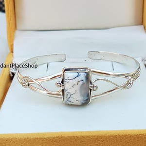 Dendritic Opal Sterling Silver Bangle: Handmade Cuff Jewelry