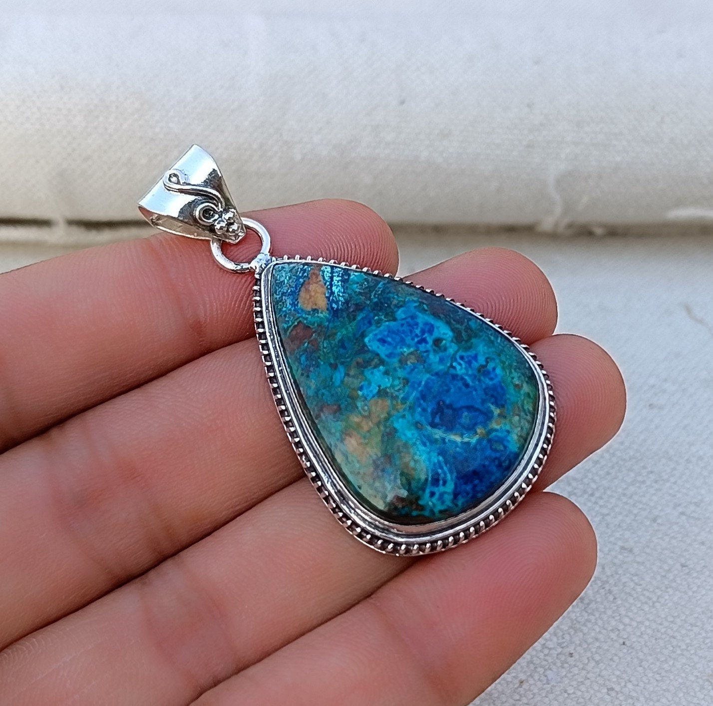 Ciondolo Con Pietra Preziosa Shattuckite, Gioielli In Argento Sterling - Foto 3