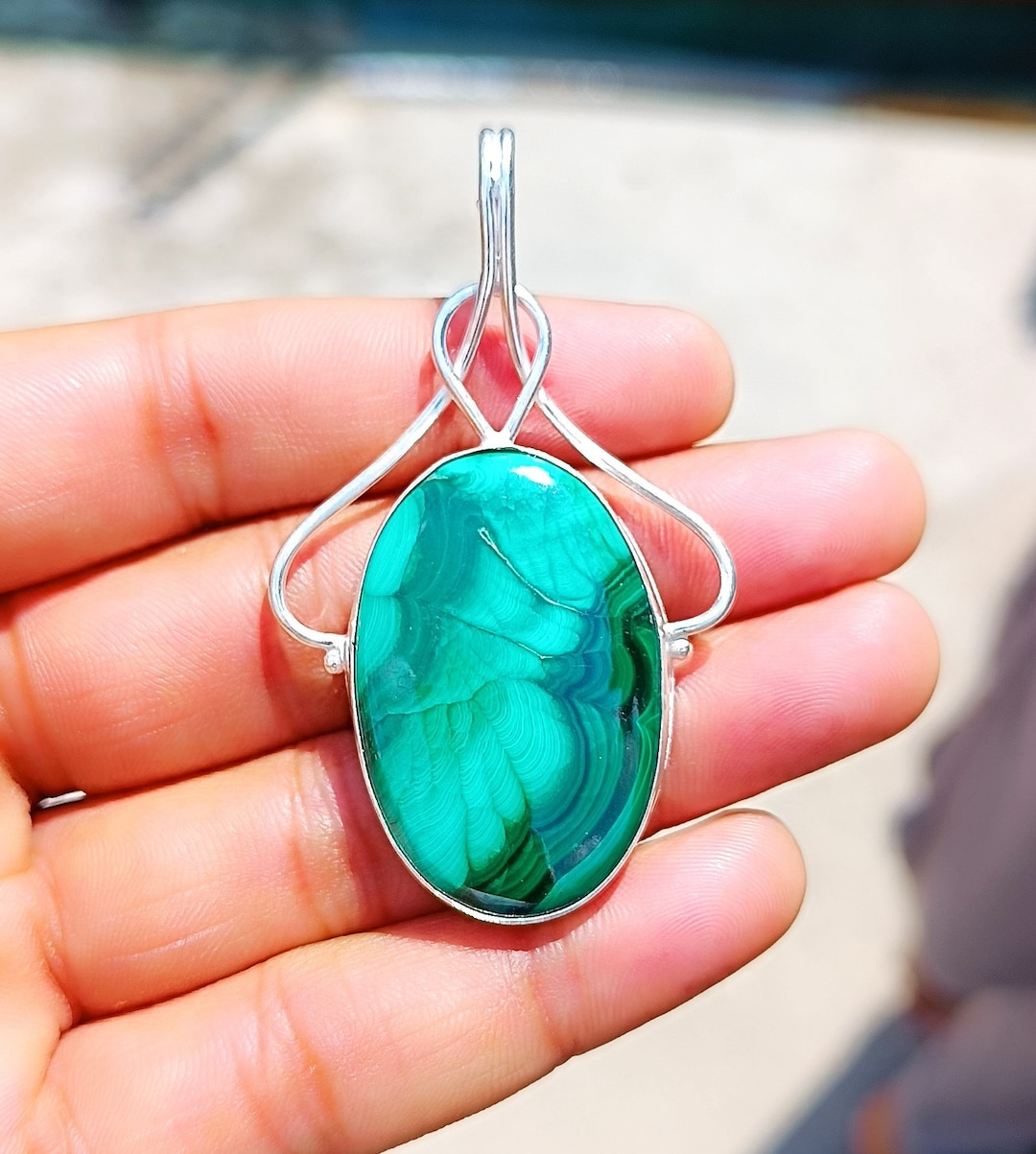 •MALACHITE - LARGE OVAL• sterling silver pendant