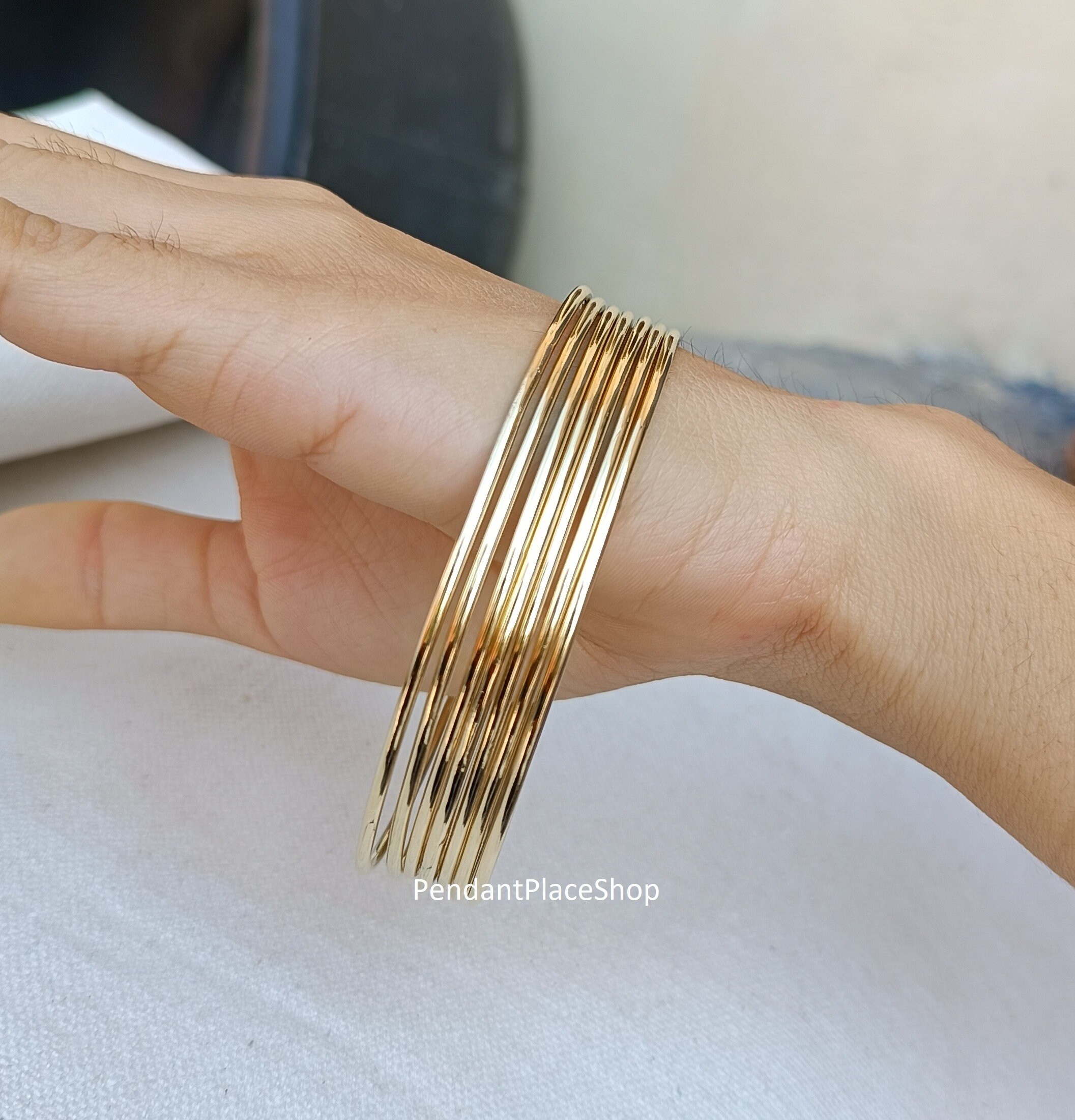 Set of 7 Brass Bangles: Stackable 15 Gauge Cuffs - Etsy Denmark