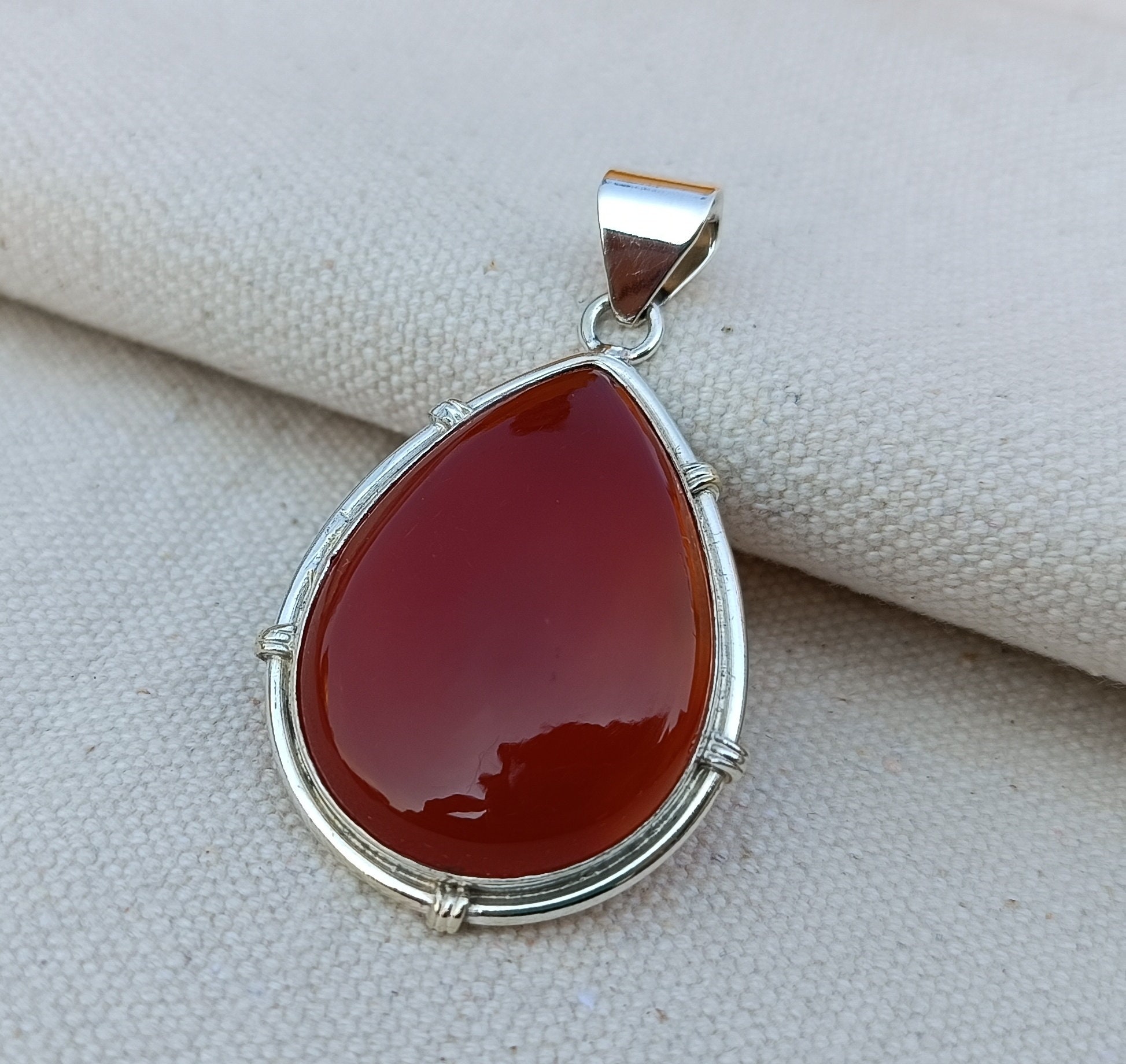 Red Onyx Pendant, 925 Sterling Silver Pendant, Red Onyx