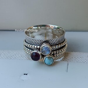 Larimar Spinner Ring: 925 Sterling Silver, Handmade Meditation Jewelry