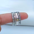 Set Of 6 Sterling Silver Stacking Rings , Thin & Thick Rings , assorted Pattern  Dainty Beaded Twisted Rings , Dotted Ring, Thumb Rings