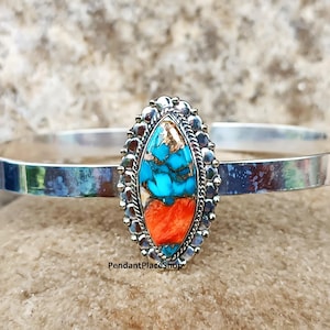 Oyster Copper Turquoise Bangle: Handmade 925 Sterling Silver Jewelry