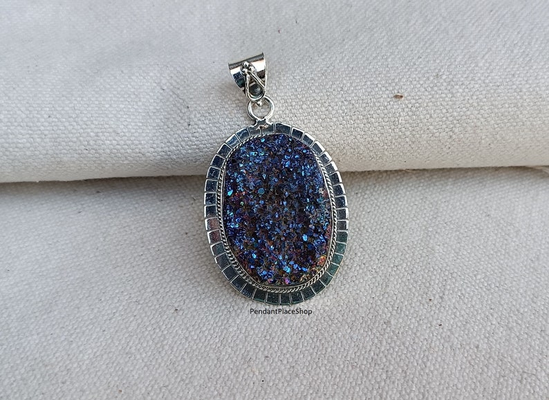 Titanium Druzy Pendant , Titanium Jewelry , 925 Sterling Silver Pendant ...