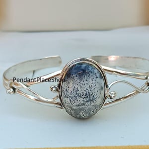 Bracciale in opale dendritico: polsino fatto a mano in argento sterling 925