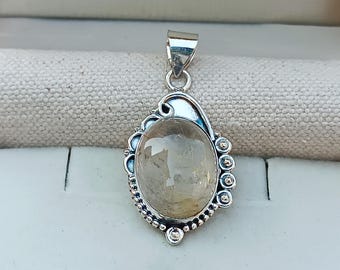Golden Rutile 925 Sterling Silver Pendant: Handmade Gemstone Jewelry