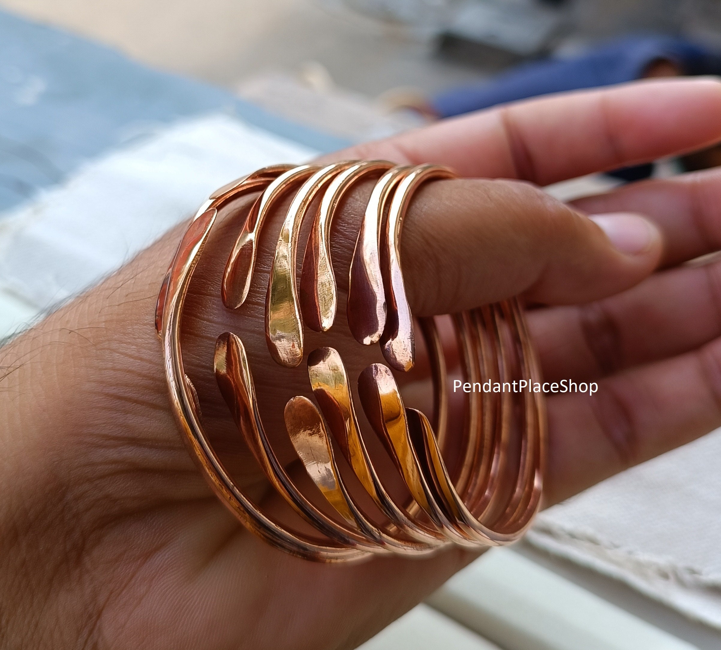 Handmade Pure Copper Stacking Bangle Set - 7 Days - Etsy