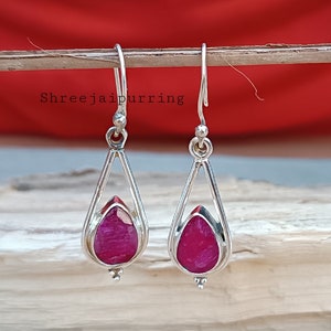 Robijnoorbel edelsteen 925Starlingzilver Handgemaakte oorbel Statement Ruby Earring Onyx Earring Edelsteenoorbel gratis verzending Cadeau voor haar