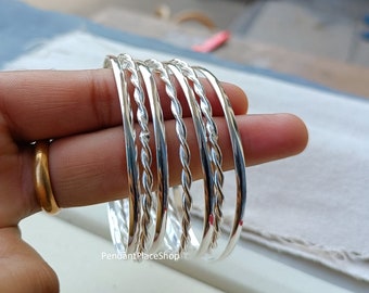 Sterling Silver Bangle Set: Semanario 7 Day Stacking Bracelets