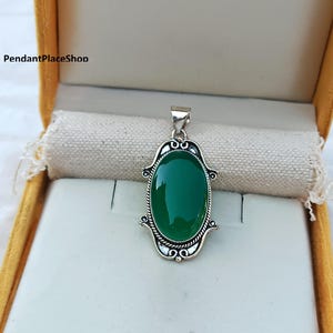 Green Onyx Sterling Silver Pendant: Handmade Oval Gemstone Jewelry