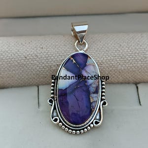 Lila Dahlie Türkis Sterling Silber Anhänger: Statement Schmuck