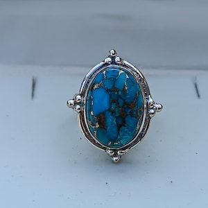 Blue Copper Turquoise Ring 925 Sterling Silver Handmade Ring, Women Gemstone Jewelry Ring Gift For Silver Prefect Gift ,Women Gift Ring