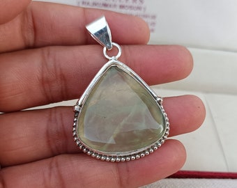 Sterling Silver Prehnite Pendant: Statement Gemstone Jewelry