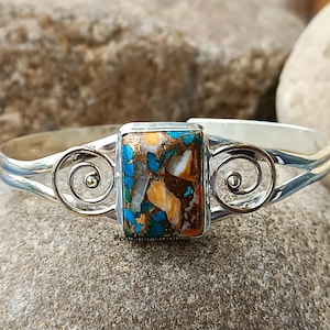 Oyster Copper Turquoise Bangle , 925 Sterling Silver Bangle , Gemstone Bangle , Turquoise Jewelry,  Christmas Gifts Jewelry, Women Bangle,