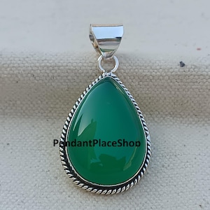 Handmade Green Onyx Pendant: 925 Sterling Silver Gemstone
