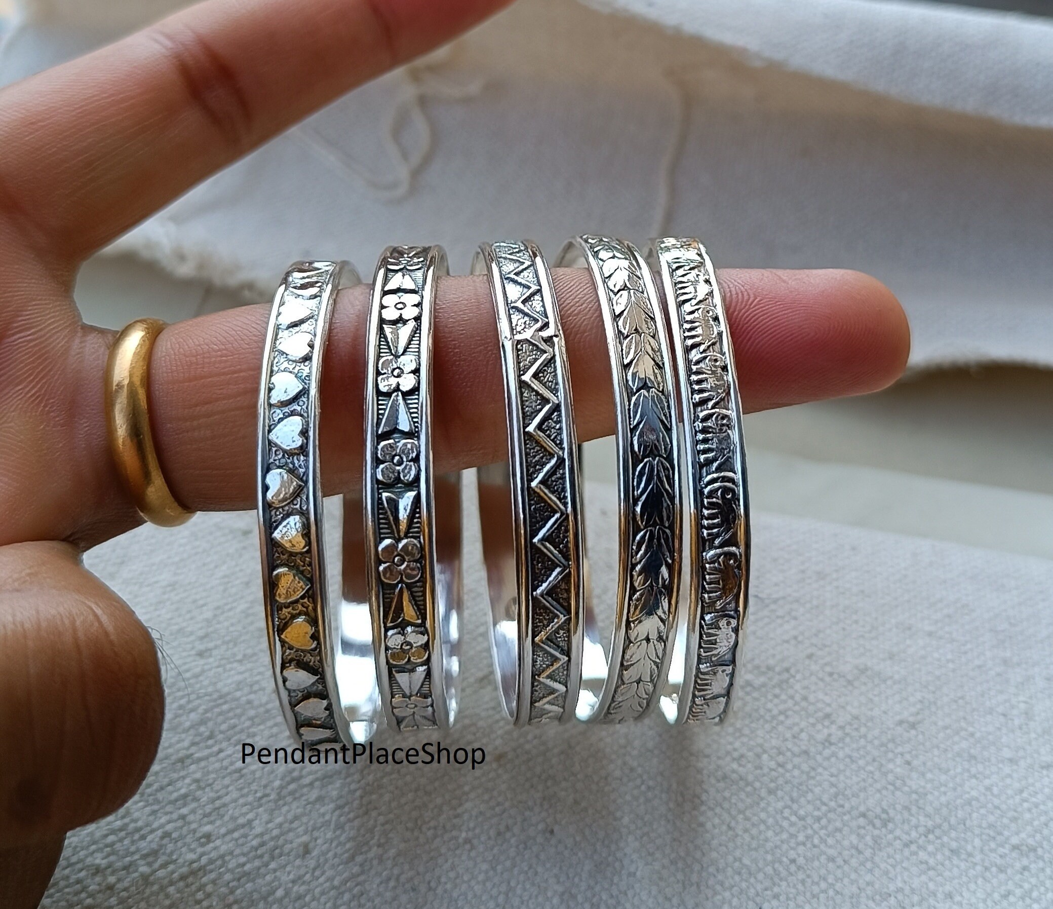 Sterling Silver Stacking Bangles - Set of 5 Semanario Bracelets - Etsy
