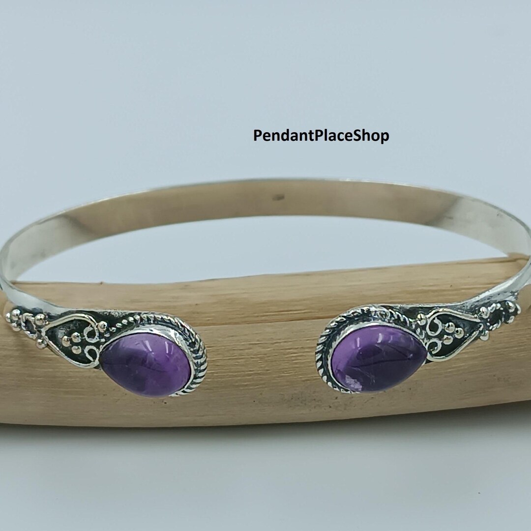Handmade Sterling Silver Amethyst Bangle, Statement Jewelry - Etsy