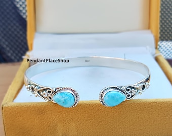 Larimar Bangle: Natural Gemstone, 925 Sterling Silver Bracelet