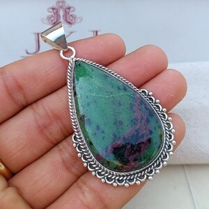 Natural Ruby Zoisite Pendent, 925 Silver Sterling Pendent, Boho Pendent, Statement Pendent Necklace, Gift For Her,