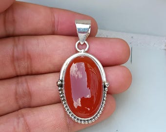 Pendentif en cornaline fait main : collier en argent sterling 925 avec plusieurs pierres - France