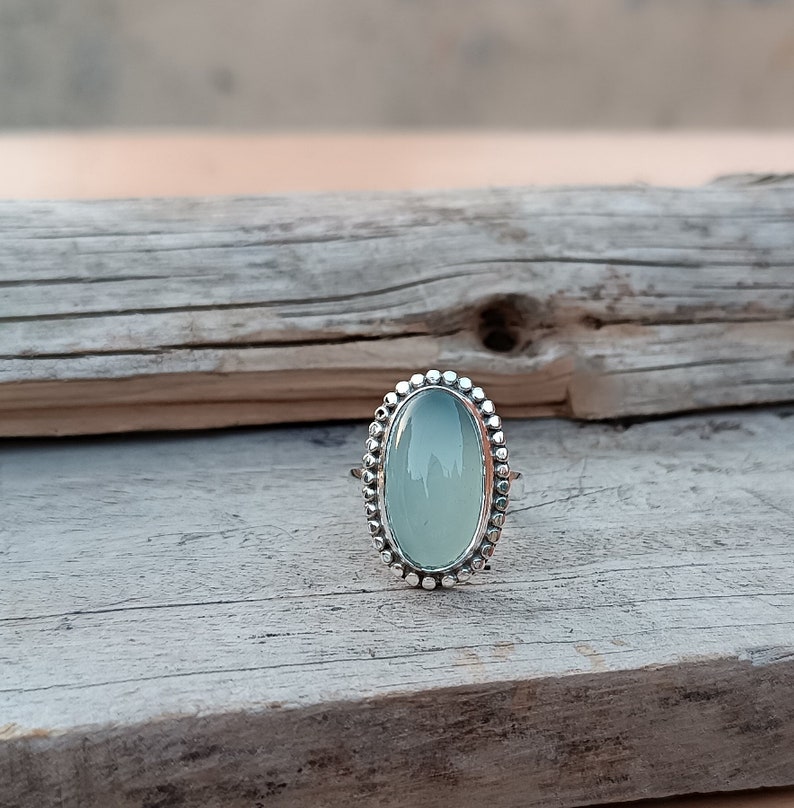 Natural Blue Chalcedony Ring, 925 Sterling Silver Ring, Handmade Ring, Designer Oval Gemstone Ring Statement Ring Gift For Her Ready to Ship image 10