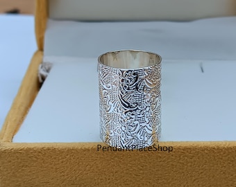 Handgjord bred sterlingsilverring: Minimalistiska bröllopssmycken