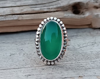 Green Onyx Ring, 925 Solid Sterling Silver Ring, Onyx Ring for Women, Gemstone Ring, Handmade Ring, Green Onyx Jewelry, Statement Ring