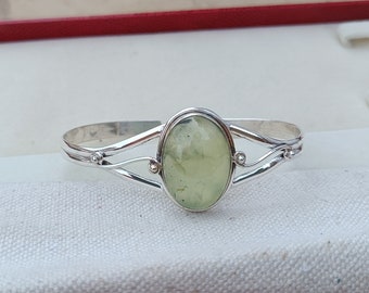 Prehnite Gemstone Bangle: Adjustable 925 Sterling Silver Jewelry