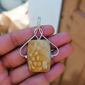 Fossil Coral Pendant: Handmade 925 Sterling Silver Gemstone Jewelry