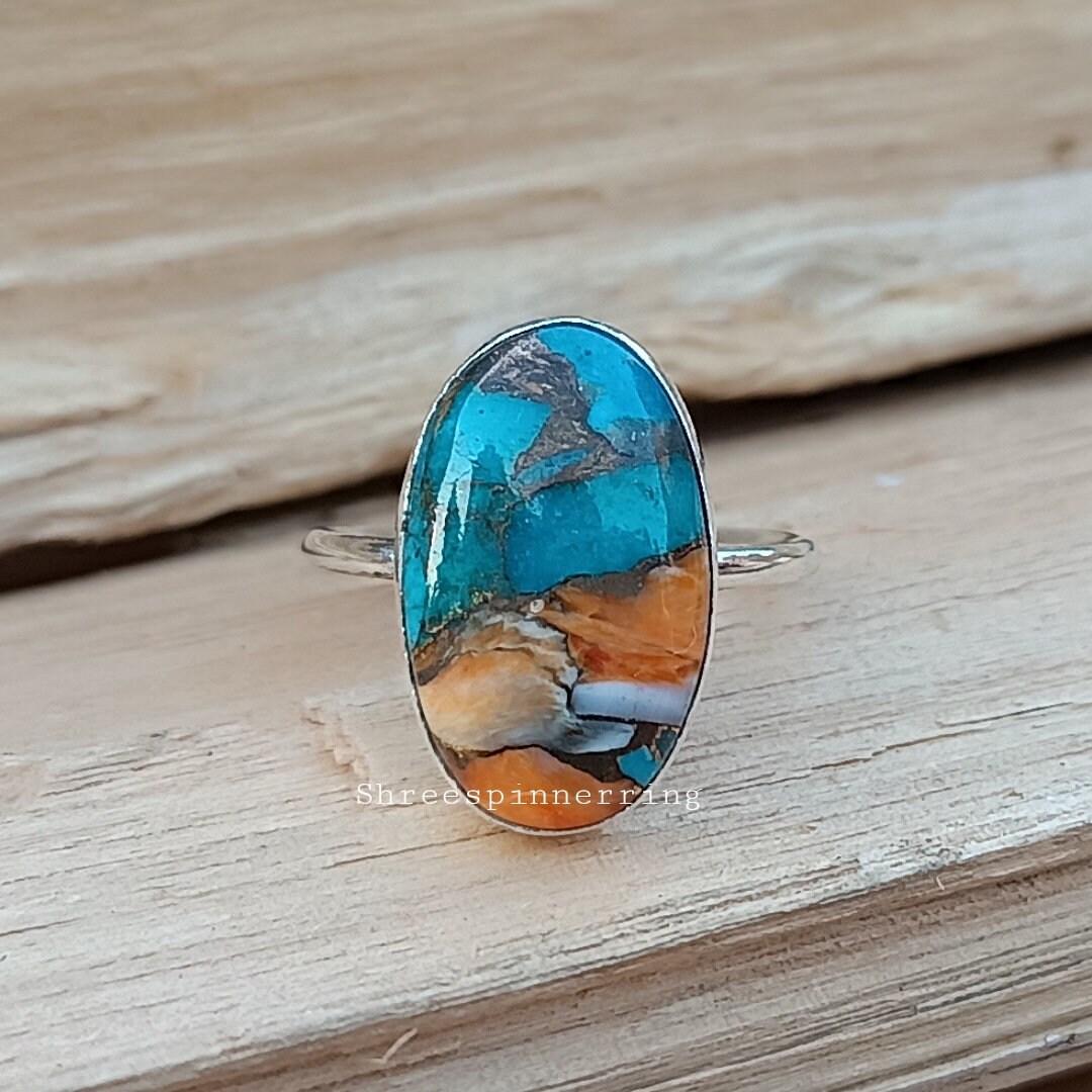 Oyster Copper Turquoise Ring, 925 Sterling Silver Ring, Handmade Ring , Silver Jewelry, Handmade Ring, Promise Ring, Gemstone Ring,