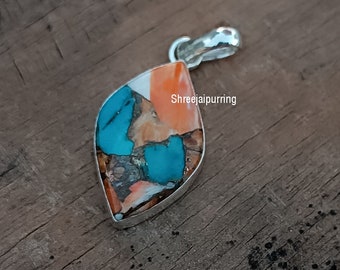 Oyster Copper Turquoise Pendant 925 Sterling Silver Pendant Handmade Silver Band Pendant Gifts For Her Birthday Wedding Anniversary