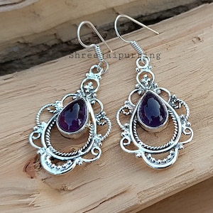 Amethyst Earring 925 Sterling Silver Earring Handmade Silver Stone Earring Silver Earring For Women Pear Amethyst Silver Earring
