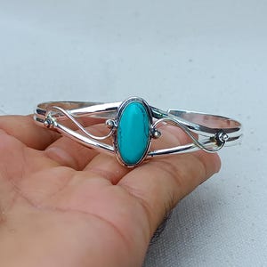 Handmade Turquoise Cuff Bangle: 925 Sterling Silver Bracelet