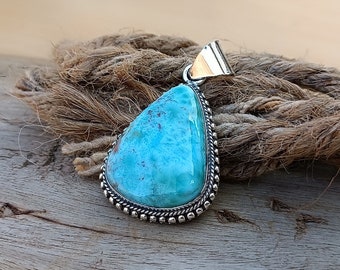 Handgefertigter Larimar Anhänger: Echtsilber Schmuck