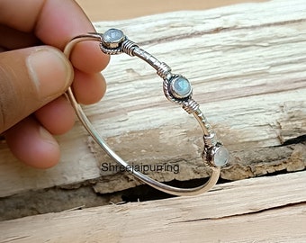 Handmade Moonstone Bangle: 925 Sterling Silver Statement Ring