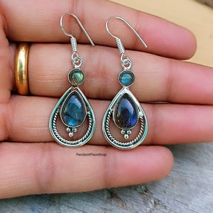 Natural Labradorite Earrings, 925 Sterling Silver Earrings, Handmade Earrings, Labradorite Earrings, Blue Fire Earrings, Jewelry Earrings
