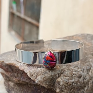 Pink Oyster Turquoise Sterling Silver Bangle: Adjustable Handmade Jewelry